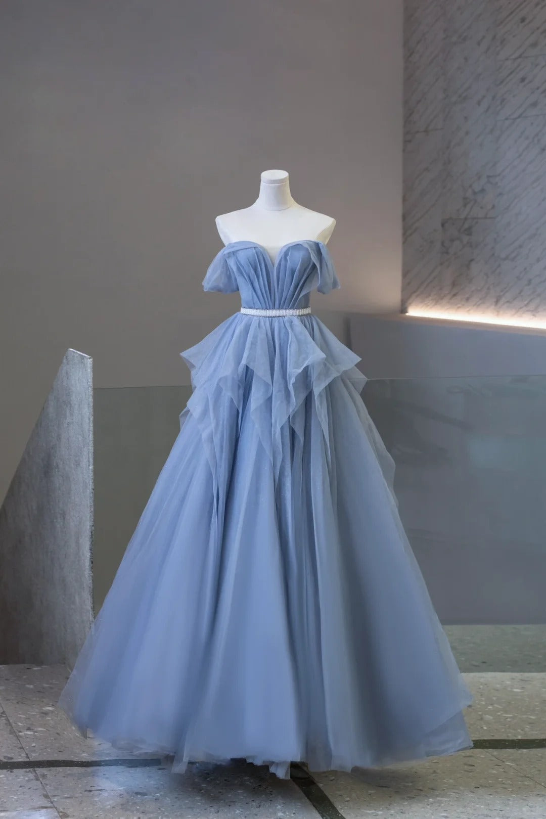Elegant A-line Sweetheart Blue Evening Dress Tulle Prom Dress TH376