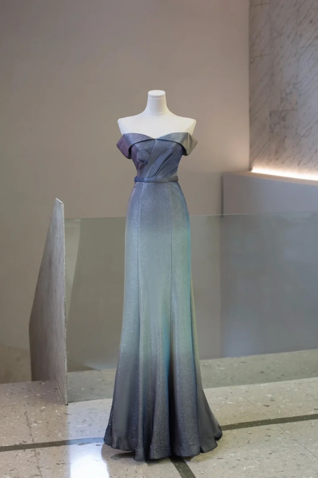 Elegant Sheath Strapless Gray Blue Evening Dress Satin Prom Dress TH377