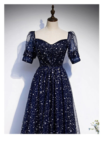 Navy Blue Tulle Simple Prom Dress, A-line Navy Blue Tulle Evening Dress TP1105