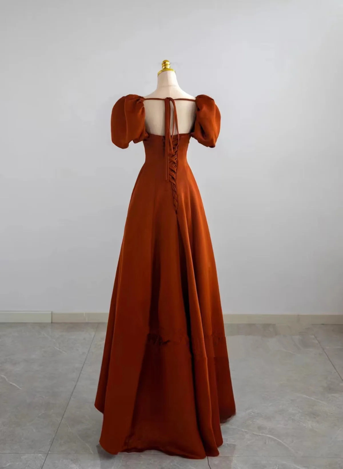 A-line Satin Short Prom Dress Party Dress, Satin Short Sleeves Evening Dress TP1113