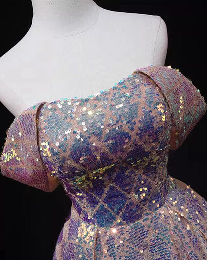A-line Off Shoulder Sequins Long Prom Dress Party Dress, Sequins Evening Dress TP1114
