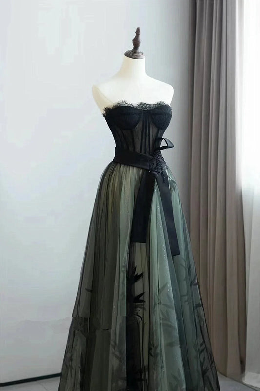 Lovely Green and Black Sweetheart Long Evening Dress, A-line Prom Dress Party Dress TP1117