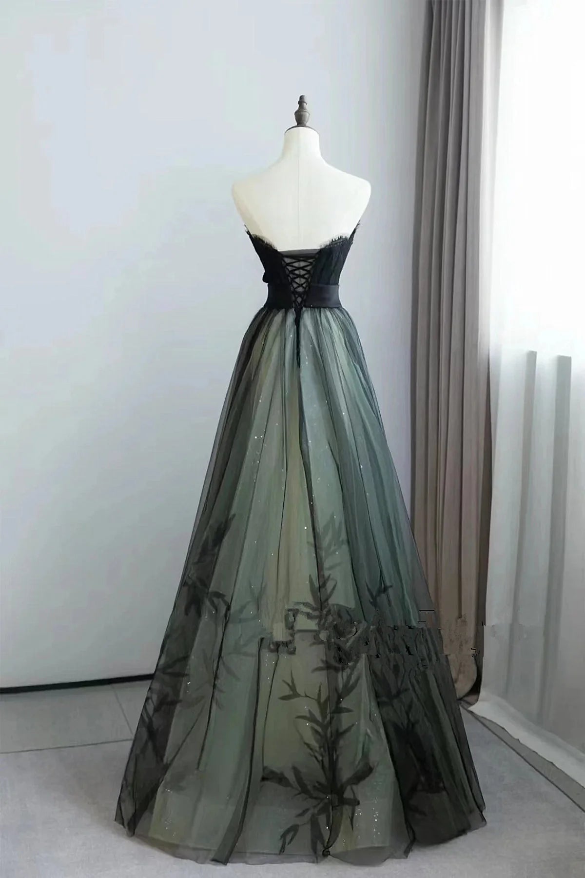 Lovely Green and Black Sweetheart Long Evening Dress, A-line Prom Dress Party Dress TP1117