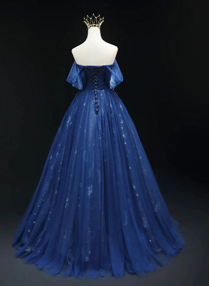 Navy Blue Tulle Sweetheart Long Formal Dress, A-line Navy Blue Evening Dress Prom Dress TP1125