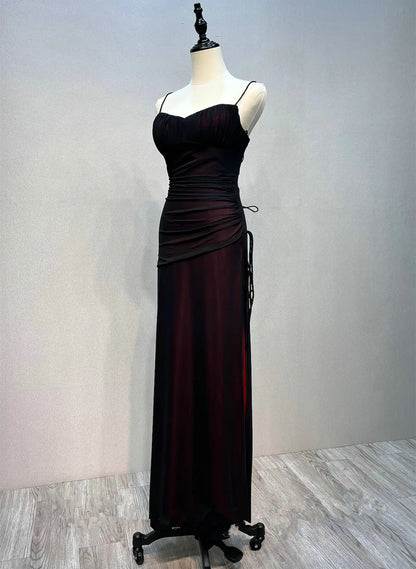 Black and Red Straps Long Evening Dreess, Black and Red Formal Dress Prom Dress TP1129