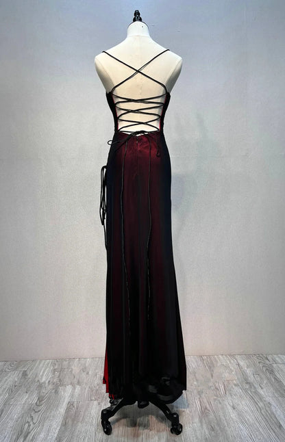 Black and Red Straps Long Evening Dreess, Black and Red Formal Dress Prom Dress TP1129