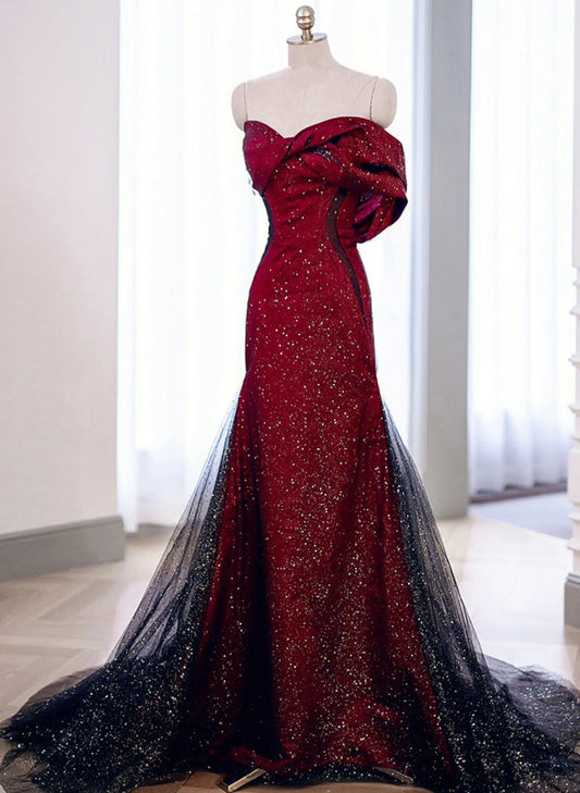 Elegant Black And Red Sweetheart Mermaid Long Prom Dress, Black And Red Evening Dress TP1130