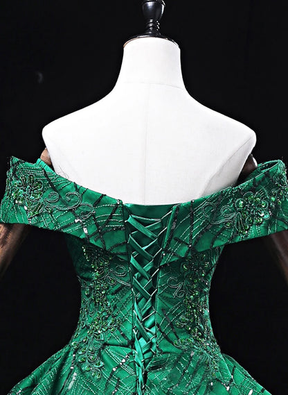 Ball Gown Sweetheart Tulle Floor Length Party Dress, Green Long Prom Dress Formal Gown TP1146