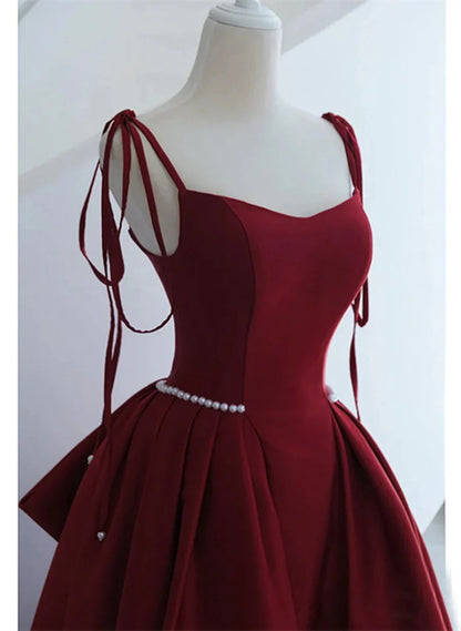Wine Red Satin Straps Long Evening Dress, Wine Red Long Prom Dress TP1149