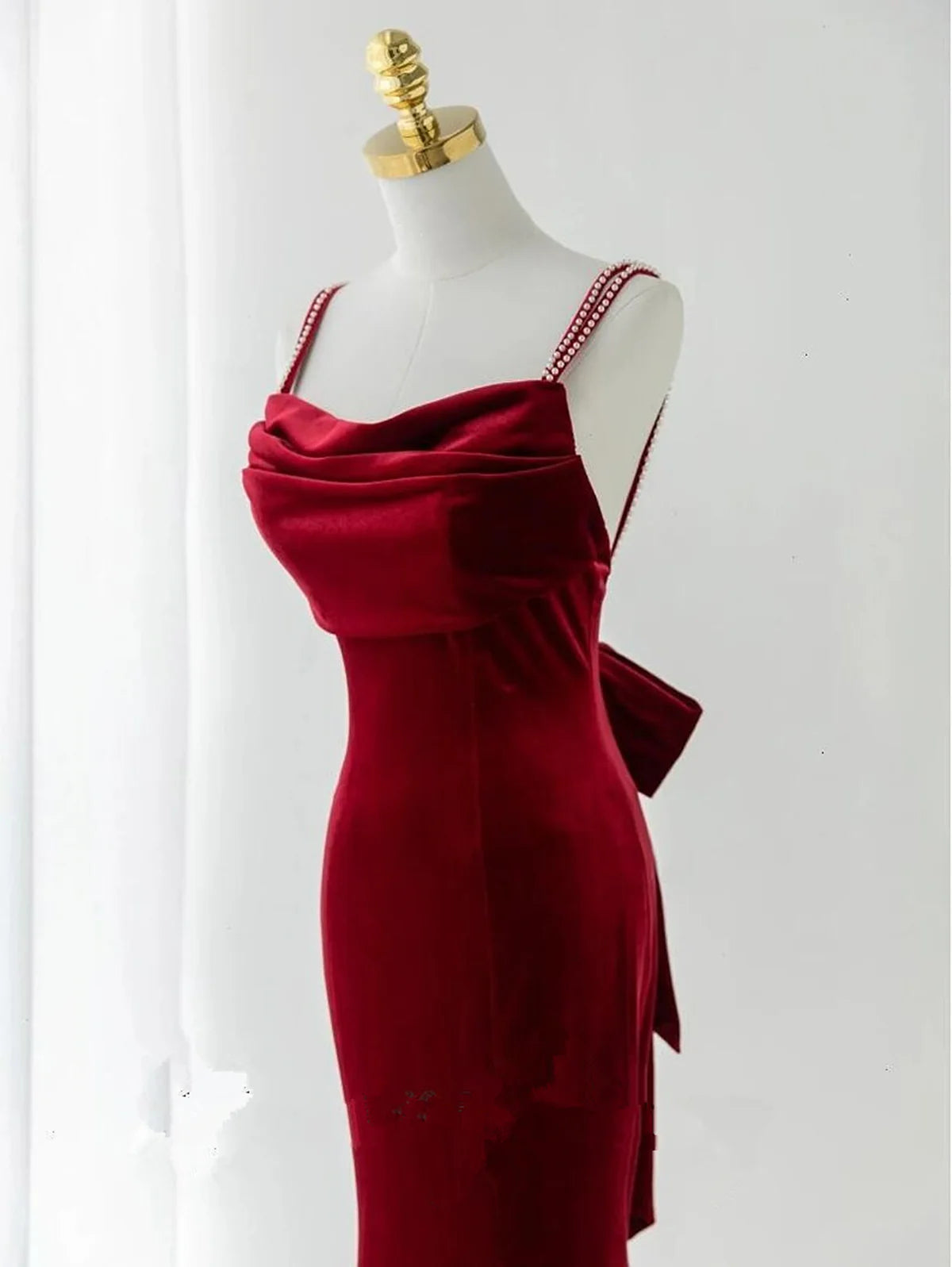 Mermaid Scoop Velvet Long Party Dress, Wine Red Velvet Long Prom Dress Evening Dress TP1157