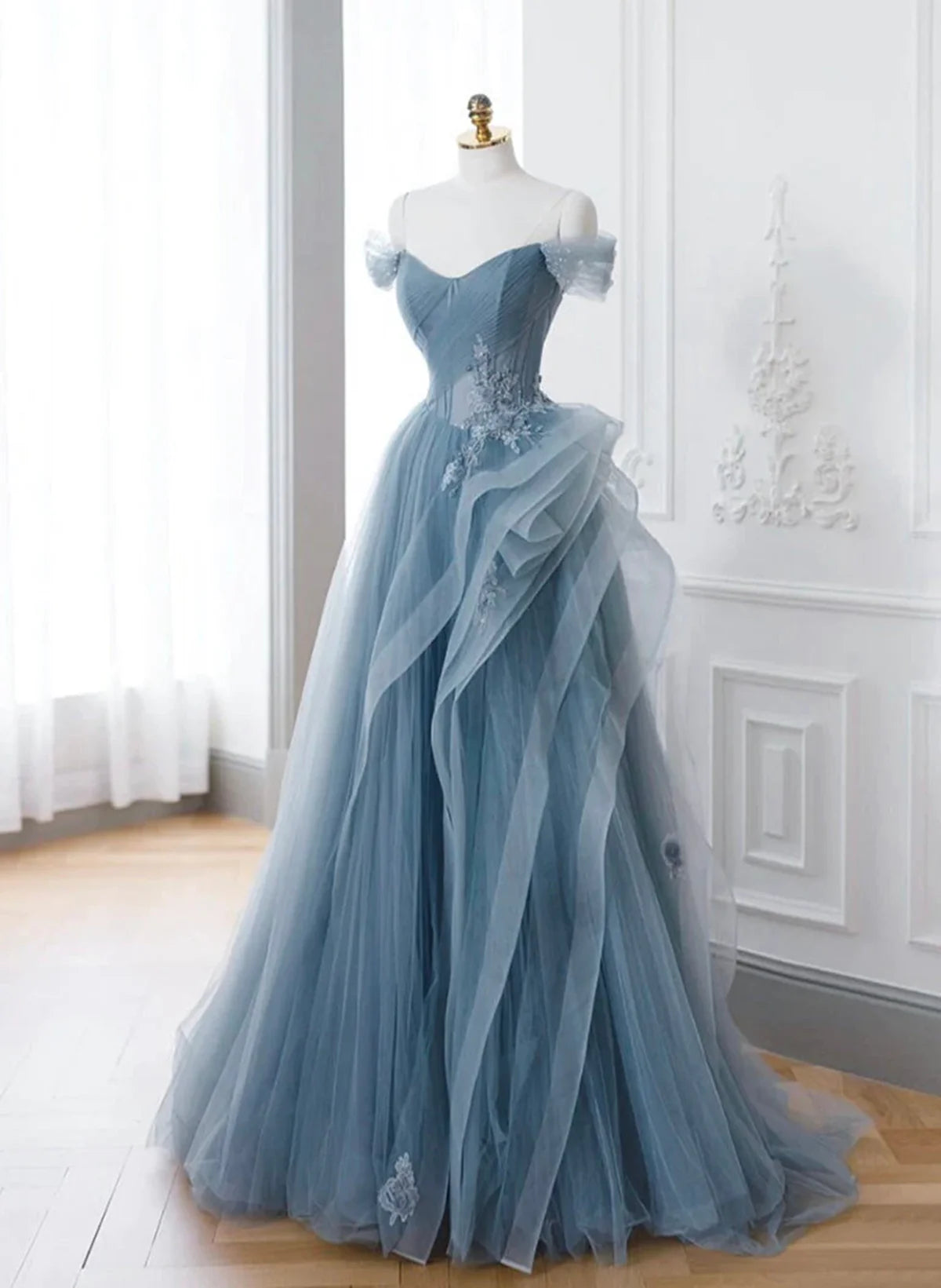 Blue Sweetheart Tulle Layers Long Formal Dress, Blue Long Party Dress Prom Dress TP1159