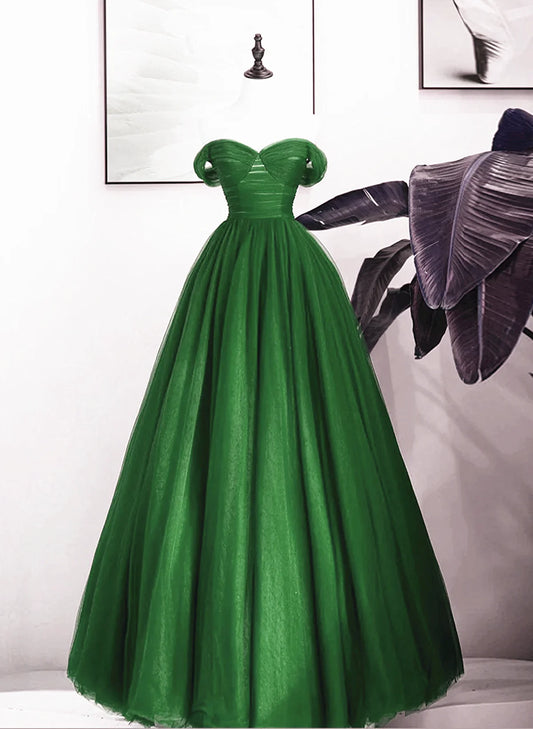 A-line Off Shoulder Sweetheart Simple Party Dress, Tulle Long Prom Dress TP1162