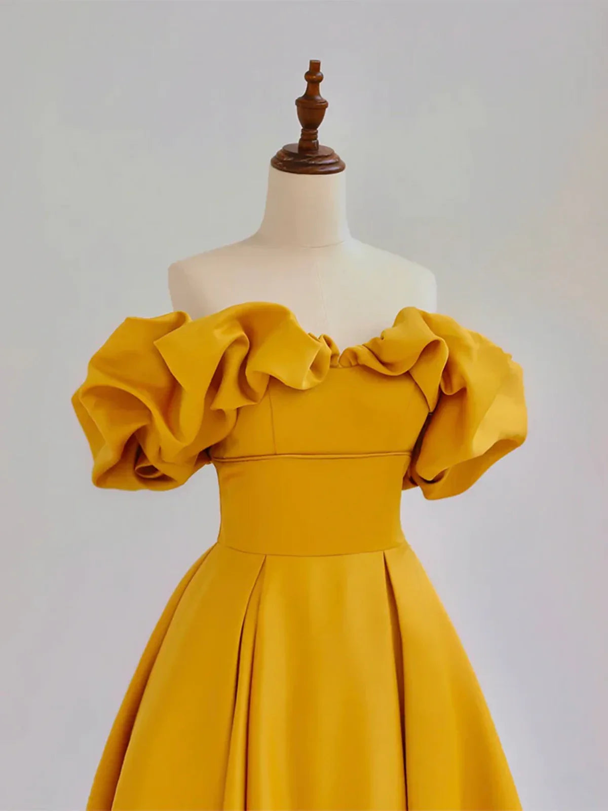 Lovely Yellow Satin A-line Off Shoulder Sweetheart Evening Dress, Yellow Floor Length Prom Dress TP1176