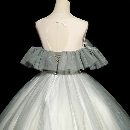 Green Ball Gown Round Neckline with Lace Sweet 16 Dress, Green Tulle Formal Dress TP1186
