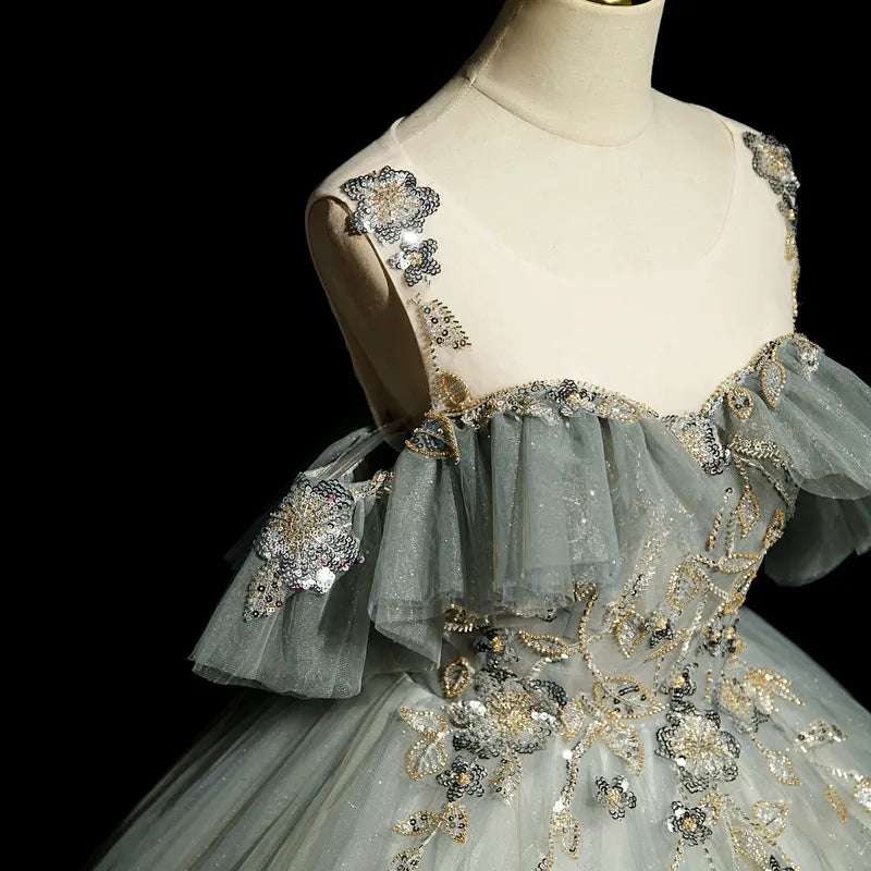 Green Ball Gown Round Neckline with Lace Sweet 16 Dress, Green Tulle Formal Dress TP1186