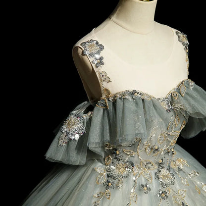 Green Ball Gown Round Neckline with Lace Sweet 16 Dress, Green Tulle Formal Dress TP1186