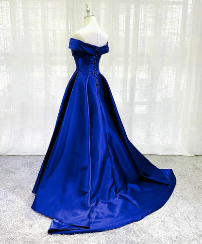 Royal Blue Satin A-line Long Party Dress, Simple Long Prom Dress Evening Dress TP1193