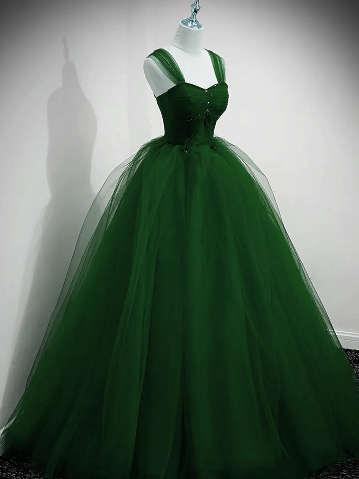 Green Sweetheart Lovely Off Shoulder Party Dress, Green Tulle Long Sweet 16 Dress TP1197