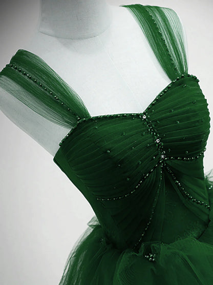 Green Sweetheart Lovely Off Shoulder Party Dress, Green Tulle Long Sweet 16 Dress TP1197