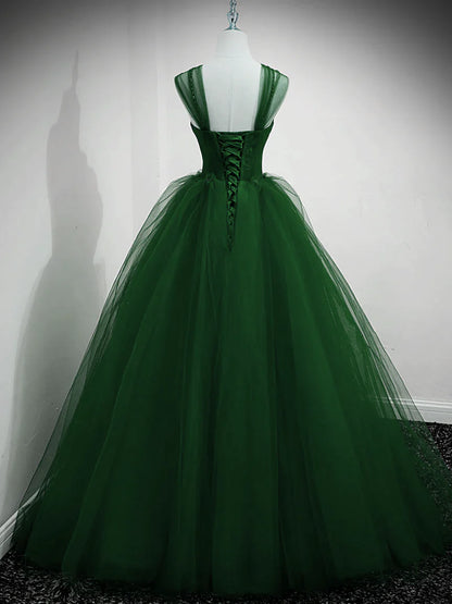 Green Sweetheart Lovely Off Shoulder Party Dress, Green Tulle Long Sweet 16 Dress TP1197