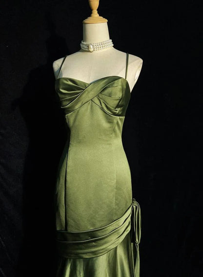 Green Satin Sweetheart Straps Long Evening Dress, Green Wedding Party Dress TP1207