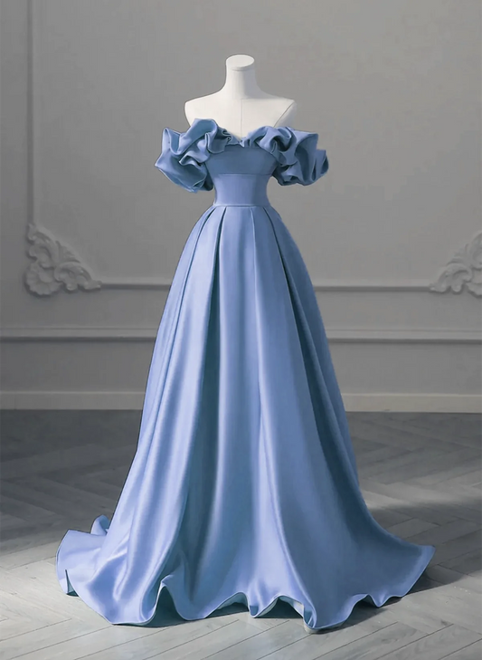 Off Shoulder Satin A-line Long Party Dress, Simple Pretty Floor Length Prom Dress TP1216