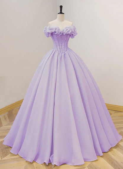 Lovely Off Shoulder Sweetheart Lavender Long Party Dress, Ball Gown Sweet 16 Dress TP1229