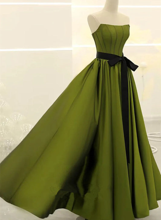 Green Satin Simple Long Formal Dress, A-line Green Long Evening Dress Prom Dress TP1235