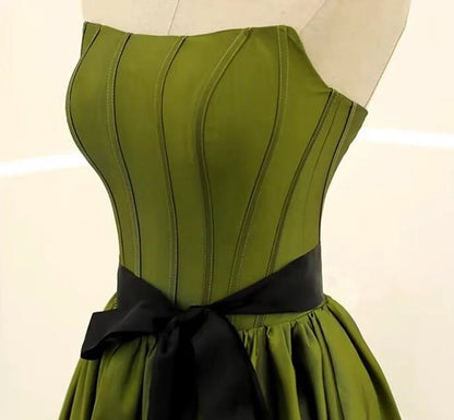 Green Satin Simple Long Formal Dress, A-line Green Long Evening Dress Prom Dress TP1235