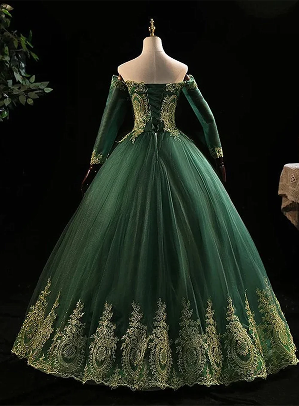 Off the Shoulder Dark Green Formal Dress, Dark Green Tulle Party Dress Evening Dress TP1240