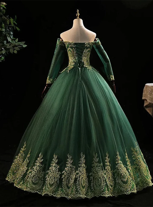Off the Shoulder Dark Green Formal Dress, Dark Green Tulle Party Dress Evening Dress TP1240