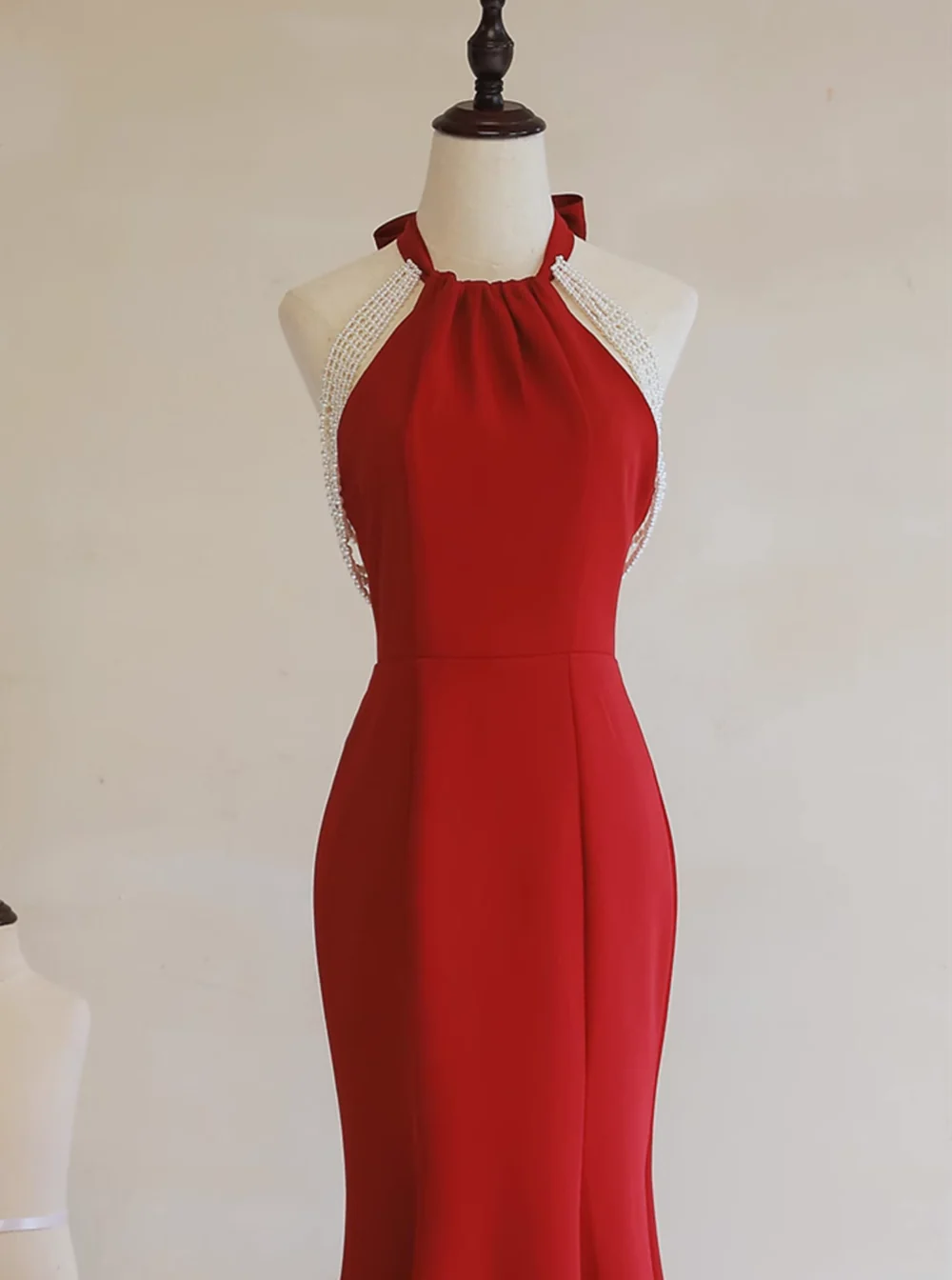 Simple Pretty Red Halter Mermaid Long Formal Dress, Red Long Evening Dress Prom Dress TP1246