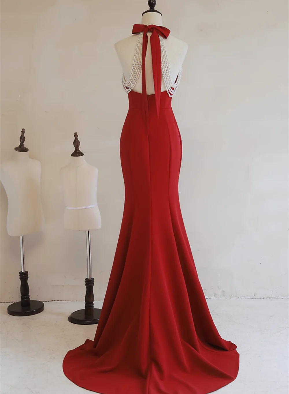 Simple Pretty Red Halter Mermaid Long Formal Dress, Red Long Evening Dress Prom Dress TP1246