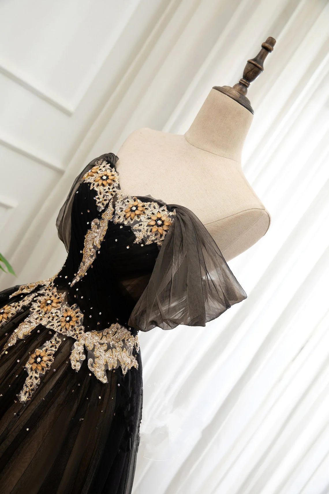 Black and Champagne Tulle Long Party Dress, Off Shoulder Formal Dress Prom Dress TP1252