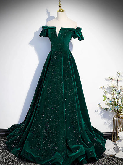 Green Off Shoulder A-line Floor Length Party Dress, Green Long Formal Dress Prom Dress TP1253