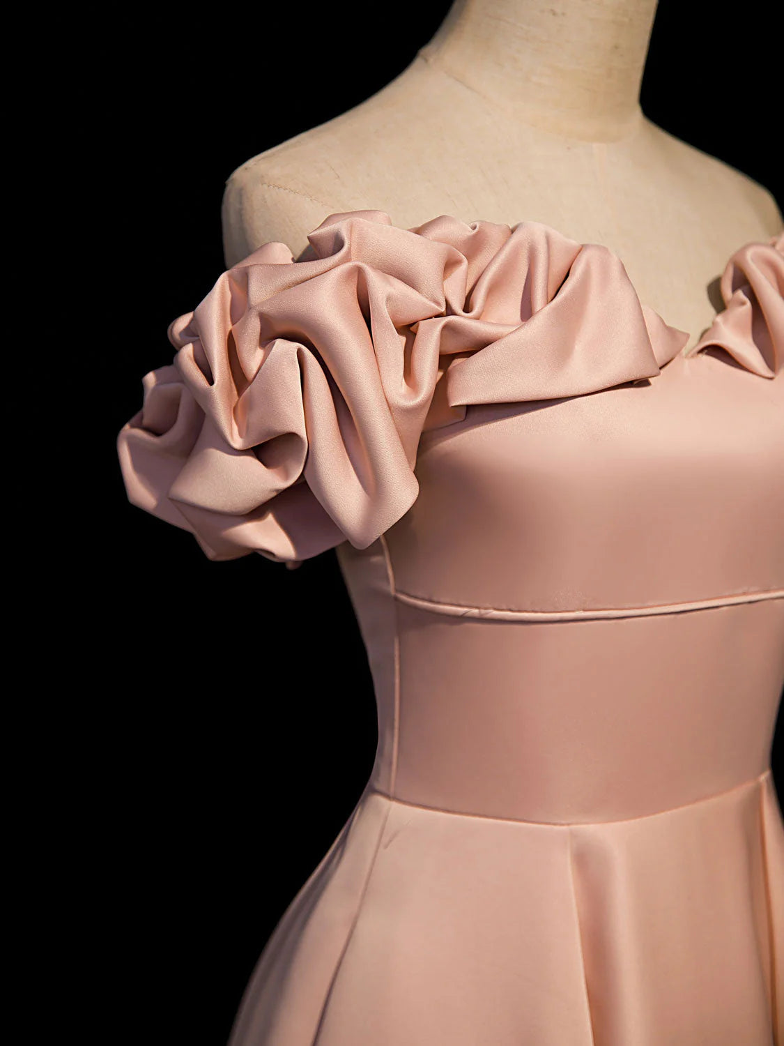 Pink Satin Off Shoulder A-line Prom Dress, Pink Floor Length Party Dress TP1260
