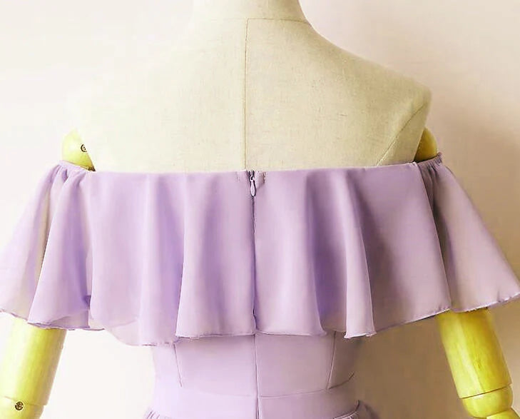 Cute Chiffon Short Light Purple Knee Length Formal Dress, Light Purple Prom Dress TP1275