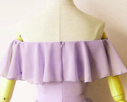 Cute Chiffon Short Light Purple Knee Length Formal Dress, Light Purple Prom Dress TP1275