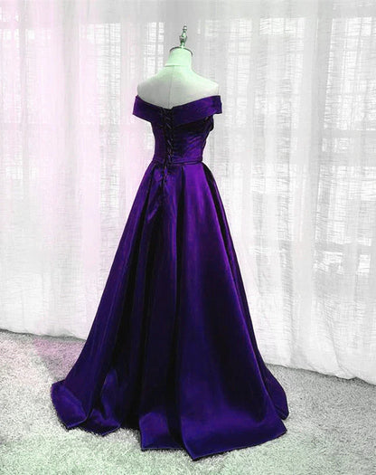 Purple Satin A-line Wedding Party Dress, Purple Long Prom Dress Evening Dress TP1276
