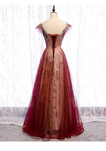 Gradient Wine Red Tulle Sweetheart A-Line Prom Dress, Charming Formal Dress TP1286