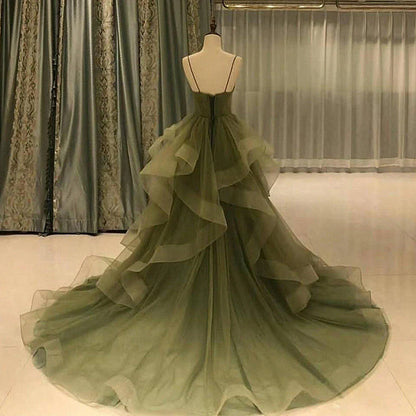 Green Straps Tulle Long Layers Formal Dress, Beautiful Green Floor Length Prom Dress TP1290