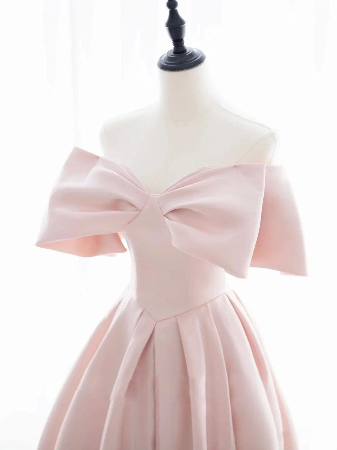 Pink Satin Sweetheart with Bow Party Dress, Pink Long Prom Dress TP1293