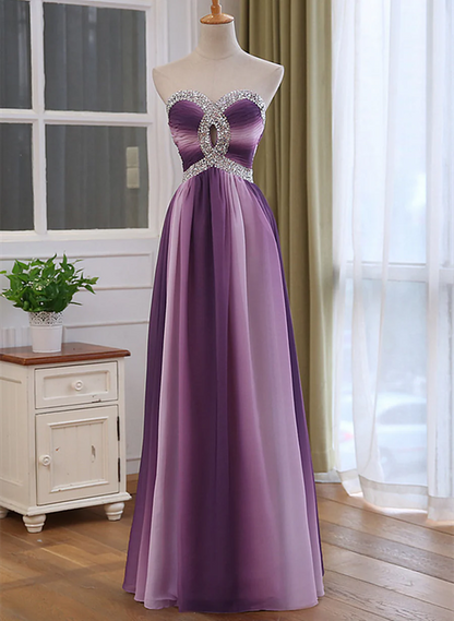 Chiffon Purple Gradient Beaded Sweetheart Prom Dress, A-line Chiffon Party Dress TP1294