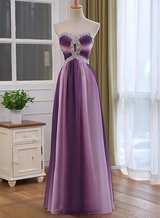 Chiffon Purple Gradient Beaded Sweetheart Prom Dress, A-line Chiffon Party Dress TP1294