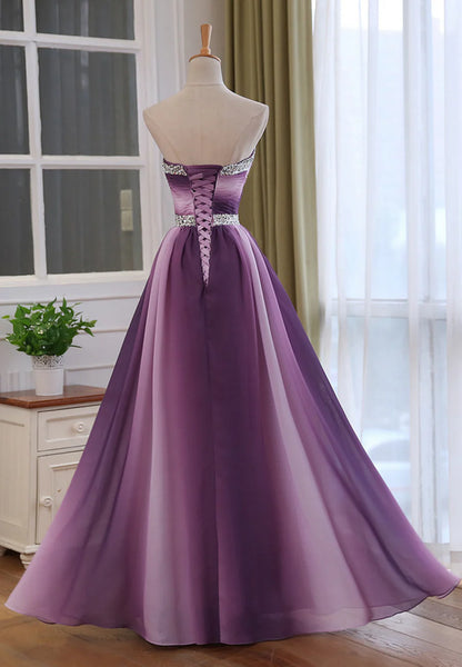 Chiffon Purple Gradient Beaded Sweetheart Prom Dress, A-line Chiffon Party Dress TP1294