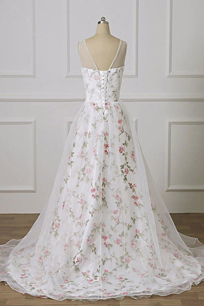 White Tulle Sweetheart Straps Floral Long Party Dress, White Evening Dress Prom Dress TP1298