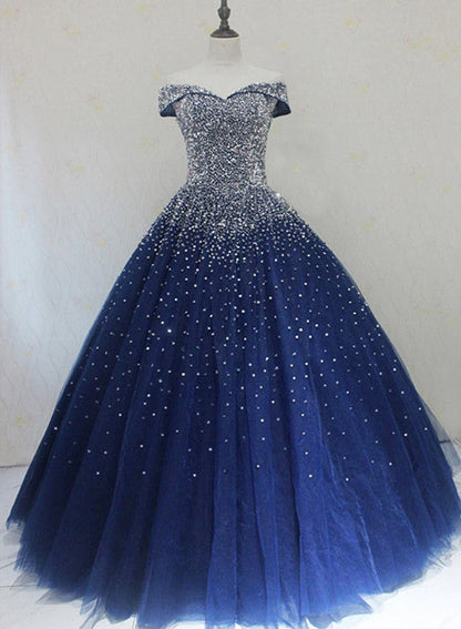 Blue Sequins Sweetheart Ball Gown Sweet 16 Gown, Blue Tulle Party Dress TP1306