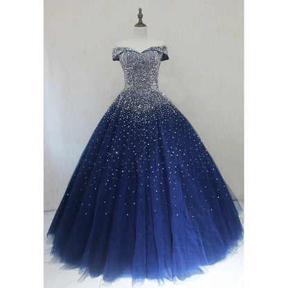 Blue Sequins Sweetheart Ball Gown Sweet 16 Gown, Blue Tulle Party Dress TP1306