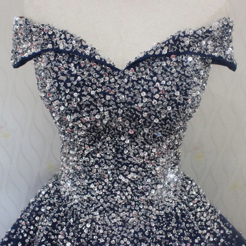 Blue Sequins Sweetheart Ball Gown Sweet 16 Gown, Blue Tulle Party Dress TP1306
