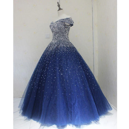 Blue Sequins Sweetheart Ball Gown Sweet 16 Gown, Blue Tulle Party Dress TP1306
